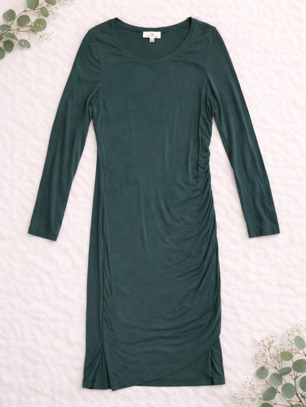 Urban Daizy Green Ruched Dress Long Sleeve Bodycon Midi Large